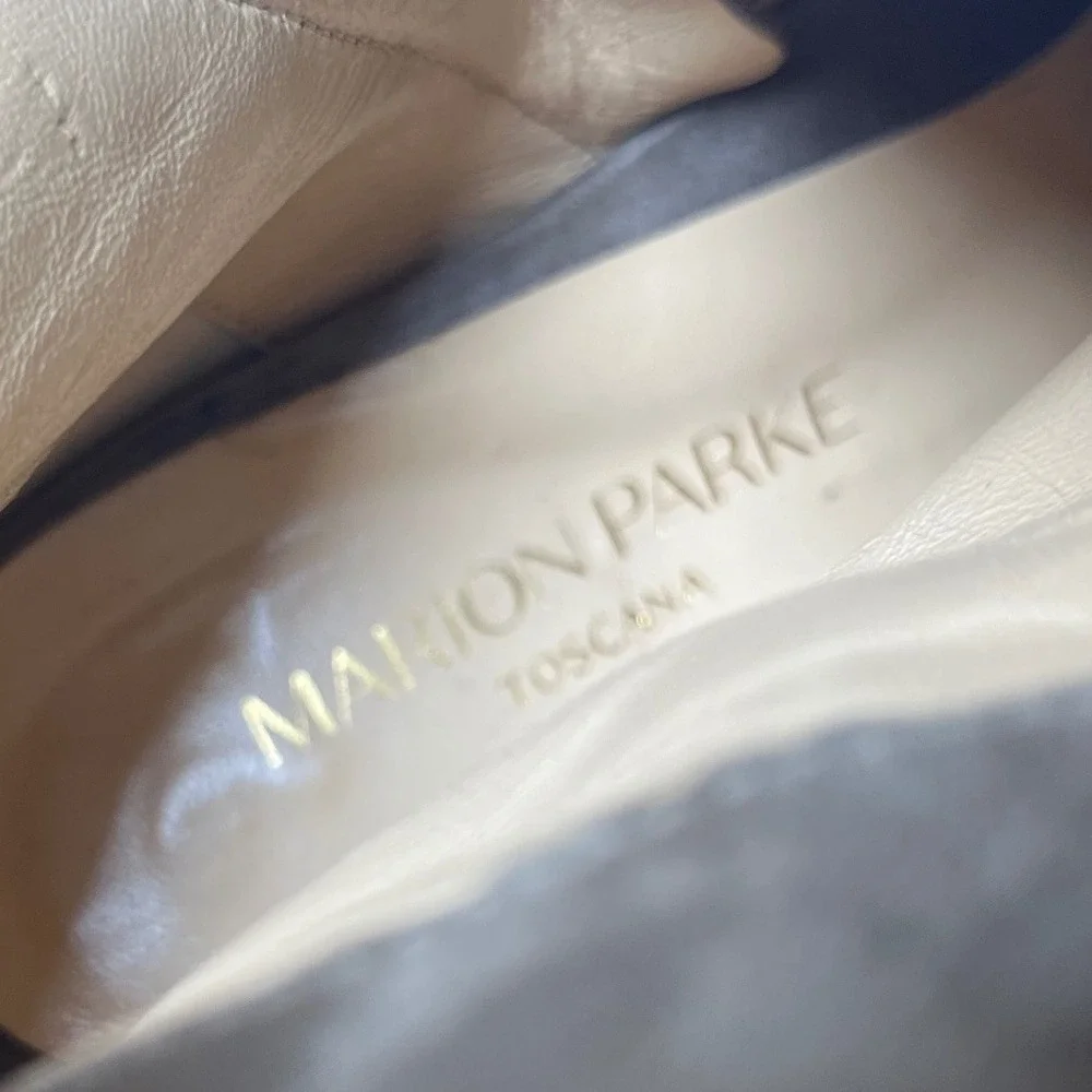 Minimalist Suede Ankle Booties Taupe Gold‎ Heel Marion Parke 39